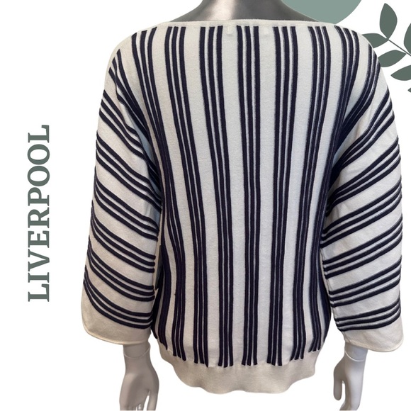 Liverpool Boatneck Sweater | Nautical Stripe Pullover | Navy Cream | Size XS - Picture 3 of 9